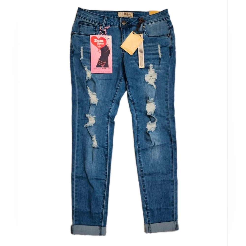 Skinny Jeans Low-Rise Denim Medium Wash Destressed Bum Lifter Size 7